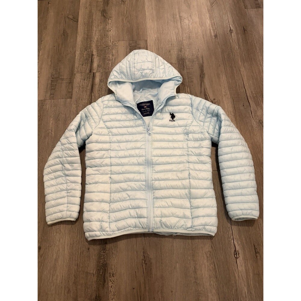 US Polo Assn. Puffer Jacket Women’s Light Blue Size L Winter Coat